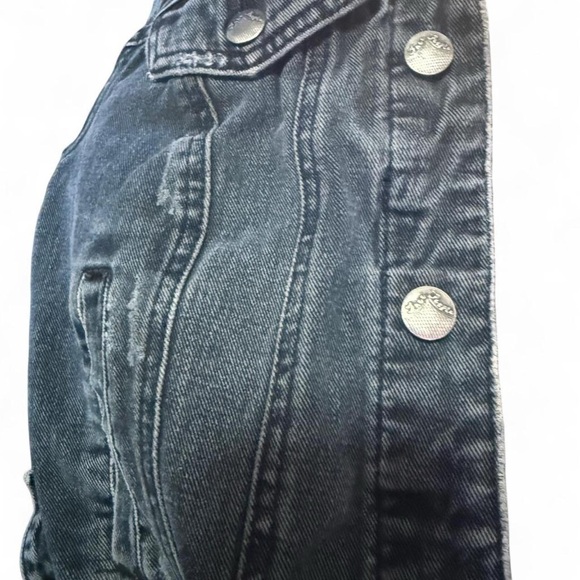 Free People Dark Denim Jacket with Heathered Gray Sleeves - Picture 6 of 7